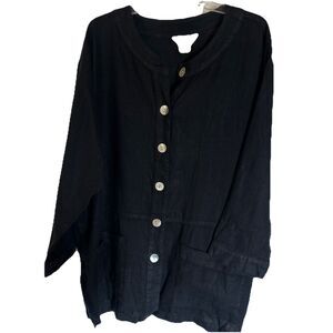 Vintage Fern‎ Bratten Black 100 % Linen Jacket 1X Plus Lagenlook